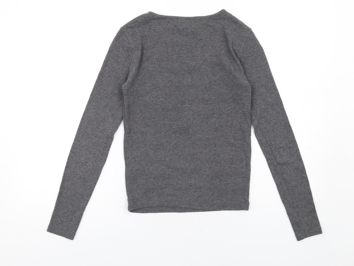 Zara Womens Grey Cotton Basic T-Shirt Size S Round Neck