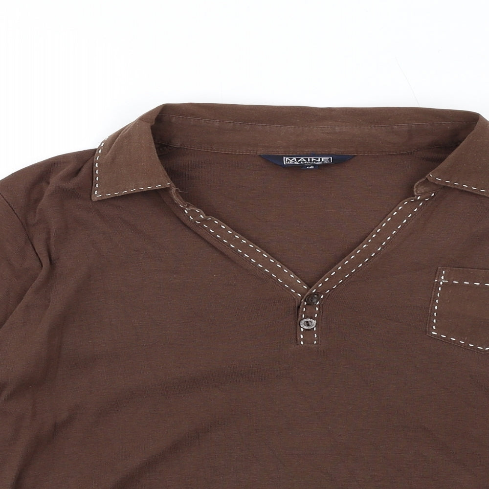 Maine Womens Brown Cotton Basic T-Shirt Size 16 Collared