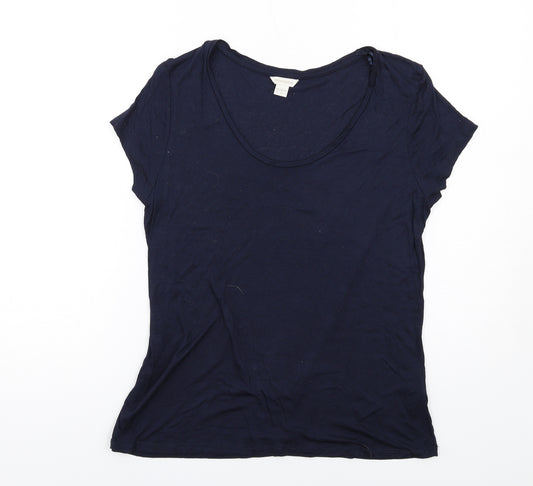 Monsoon Womens Blue Viscose Basic T-Shirt Size 12 Scoop Neck