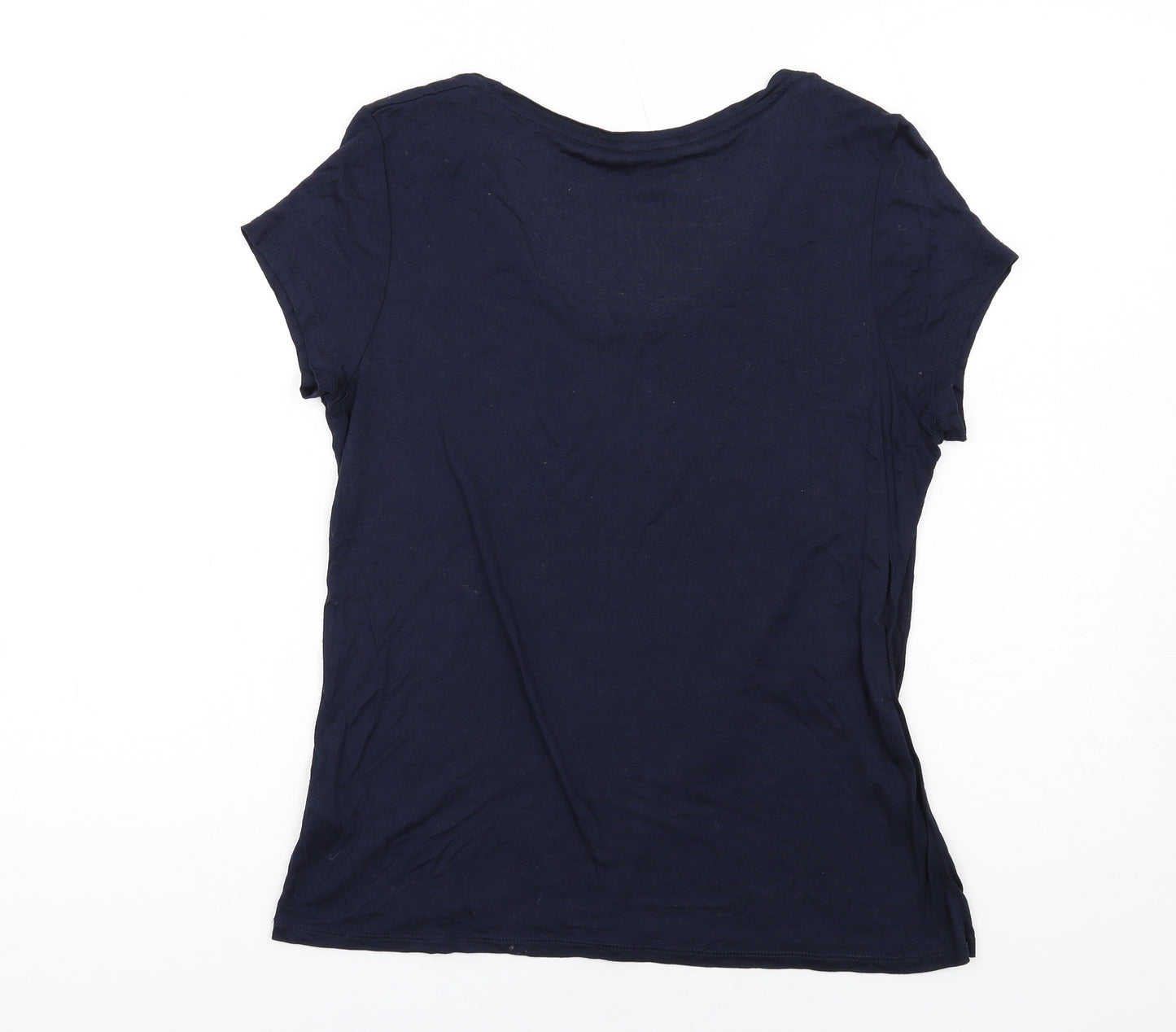 Monsoon Womens Blue Viscose Basic T-Shirt Size 12 Scoop Neck