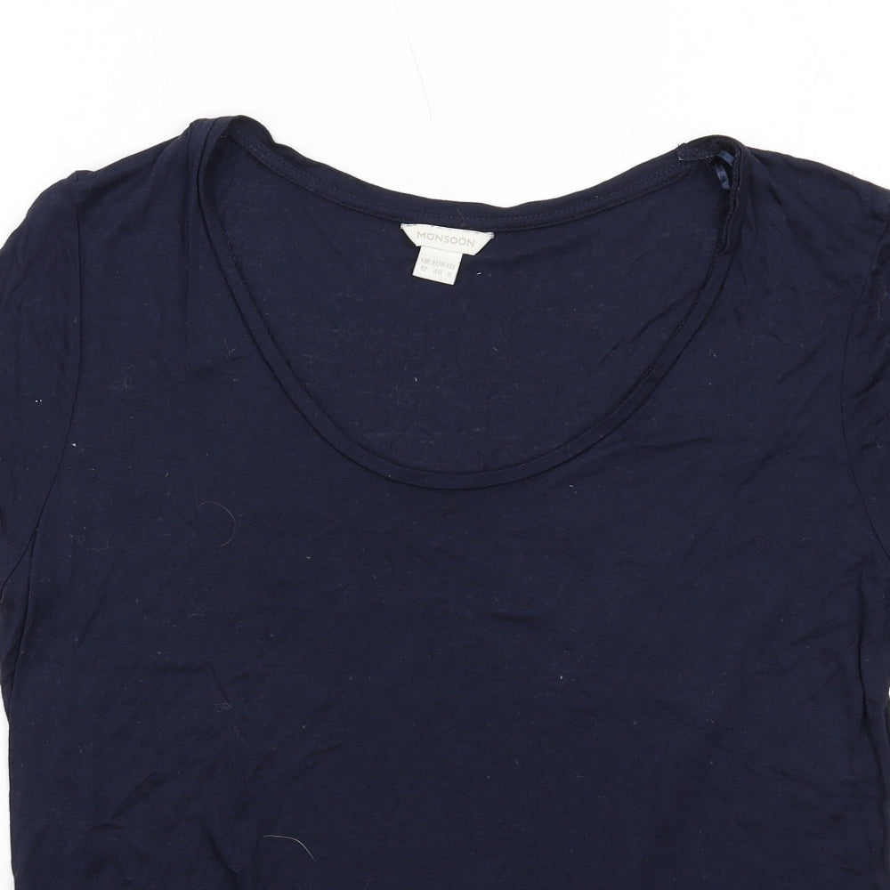 Monsoon Womens Blue Viscose Basic T-Shirt Size 12 Scoop Neck