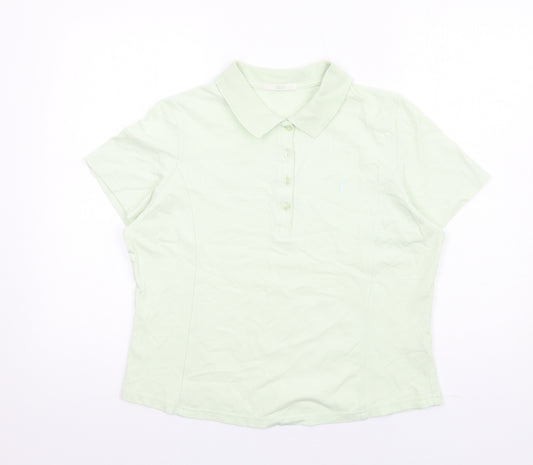 Marks and Spencer Womens Green Cotton Basic Polo Size 16 Collared