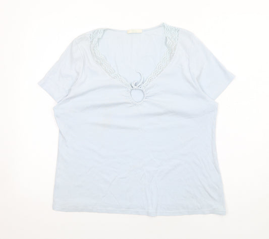 Marks and Spencer Womens Blue Cotton Basic T-Shirt Size 18 Scoop Neck