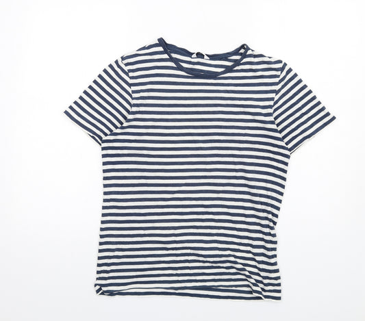 NEXT Womens Blue Striped Cotton Basic T-Shirt Size S Round Neck