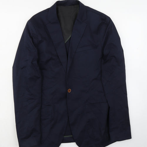 Selected Homme Mens Blue Cotton Jacket Suit Jacket Size 38 Regular