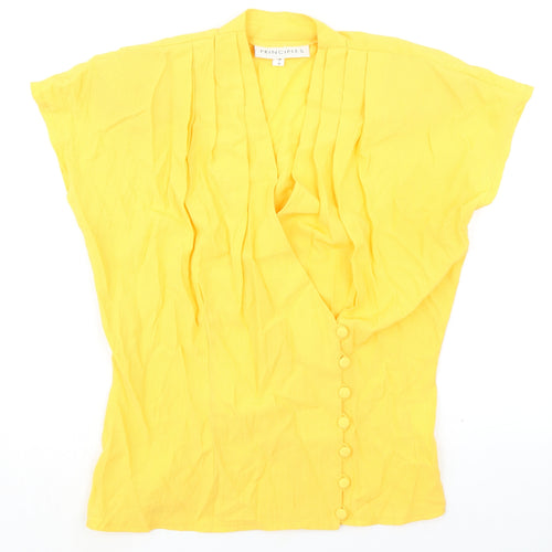 Principles Womens Yellow Viscose Basic Button-Up Size 12 V-Neck