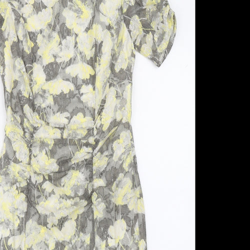 Marks and Spencer Womens Grey Floral Polyester Shift Size 10 Boat Neck Button