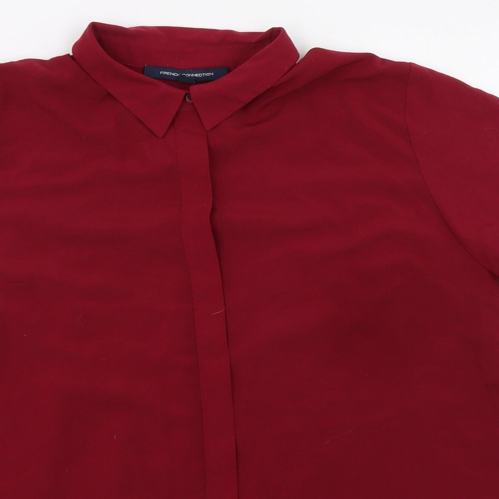 French Connection Womens Red Polyester Basic Button-Up Size L Collared