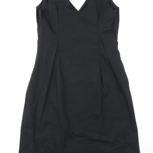 RJR.John Rocha Womens Black Cotton A-Line Size 12 V-Neck Zip - Floral Detail