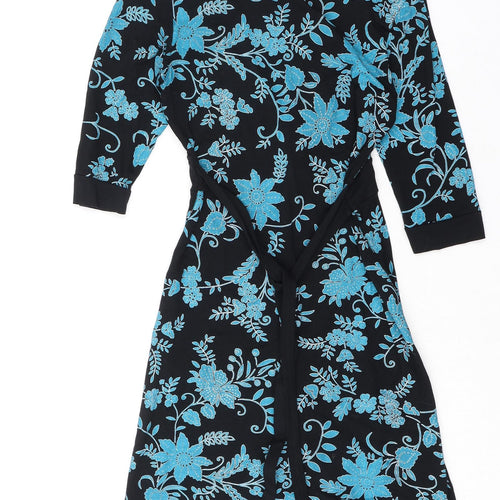 Jane Norman Womens Black Floral Trivinyl A-Line Size 12 V-Neck Pullover