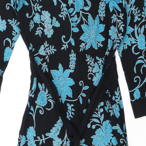 Jane Norman Womens Black Floral Trivinyl A-Line Size 12 V-Neck Pullover