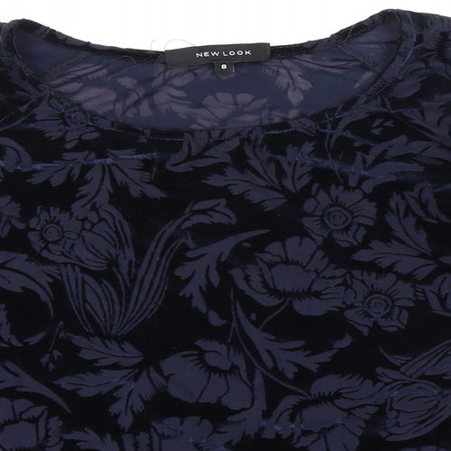 New Look Womens Blue Floral Polyester Basic Blouse Size 8 Boat Neck