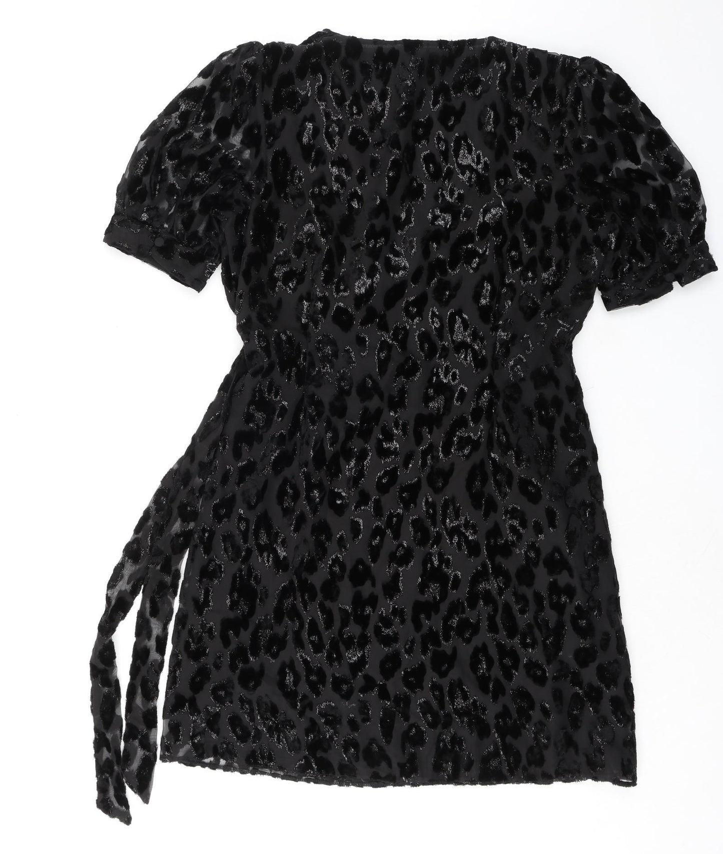 Monsoon Womens Black Geometric Viscose Wrap Dress Size 14 V-Neck Tie