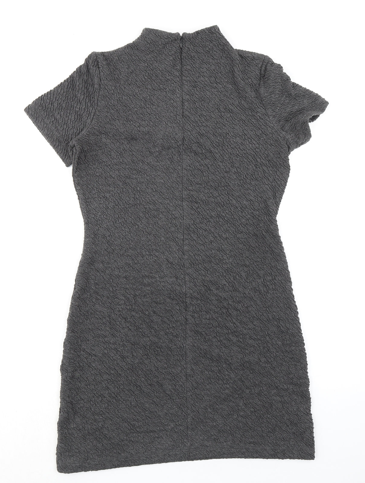 French Connection Womens Grey Polyester T-Shirt Dress Size 12 Mock Neck Zip