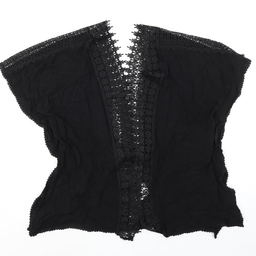 New Look Womens Black Viscose Basic Blouse Size L V-Neck - Crocheted Lace Detail