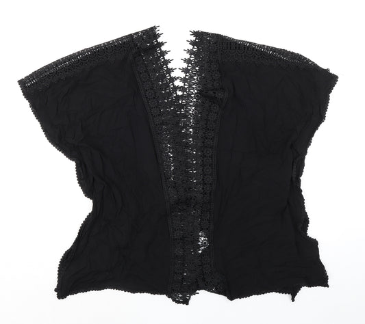 New Look Womens Black Viscose Basic Blouse Size L V-Neck - Crocheted Lace Detail