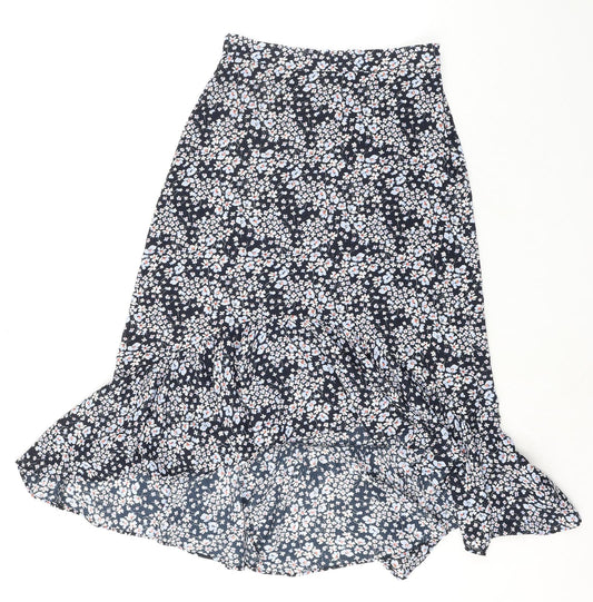 H&M Womens Blue Floral Polyester Trumpet Skirt Size 8 Zip