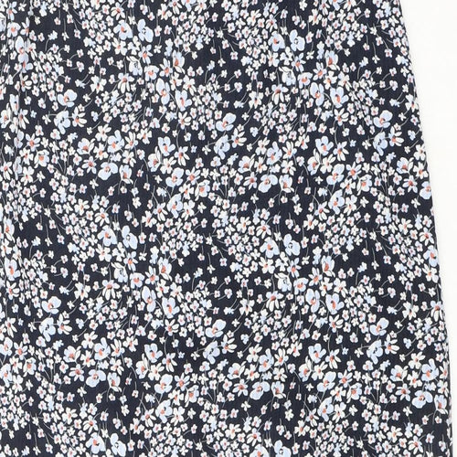 H&M Womens Blue Floral Polyester Trumpet Skirt Size 8 Zip