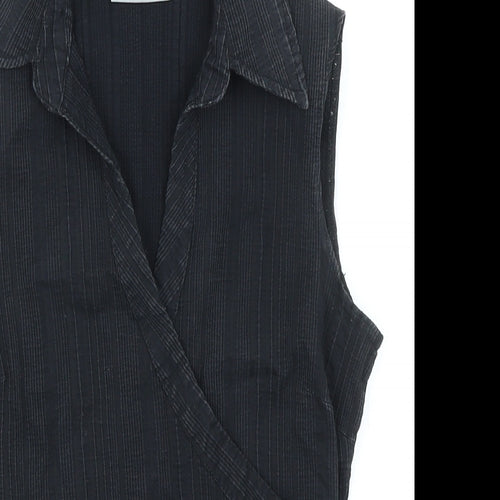 Wallis Womens Black Cotton Basic Blouse Size 8 Collared - Textured