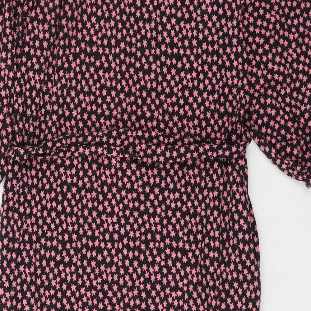 Boden Womens Black Floral Cotton A-Line Size 8 V-Neck Pullover