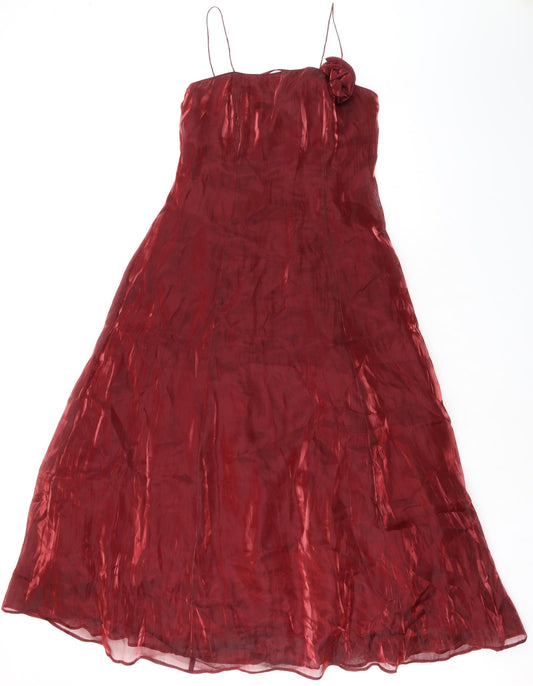 Debenhams Womens Red Nylon A-Line Size 12 Square Neck Zip
