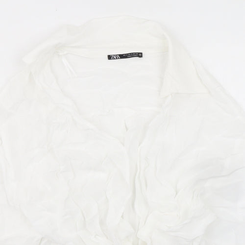 Zara Womens White Viscose Basic Blouse Size S Collared - Twist Front Detail