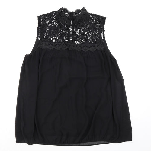 Wallis Womens Black Polyester Basic Blouse Size 10 Mock Neck - Lace Detail