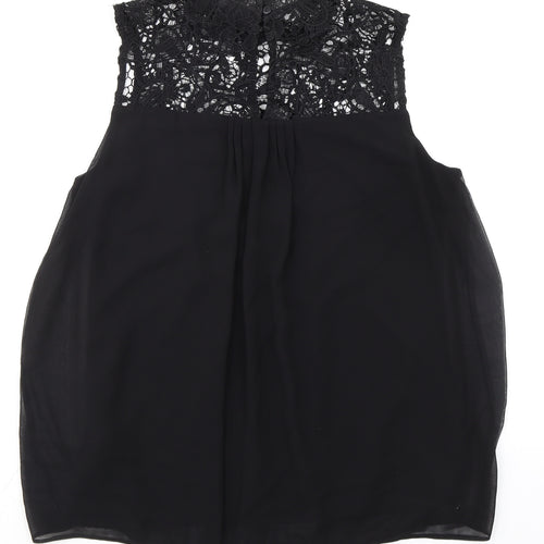 Wallis Womens Black Polyester Basic Blouse Size 10 Mock Neck - Lace Detail