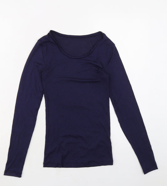 Marks and Spencer Womens Blue Acrylic Basic T-Shirt Size 8 Boat Neck