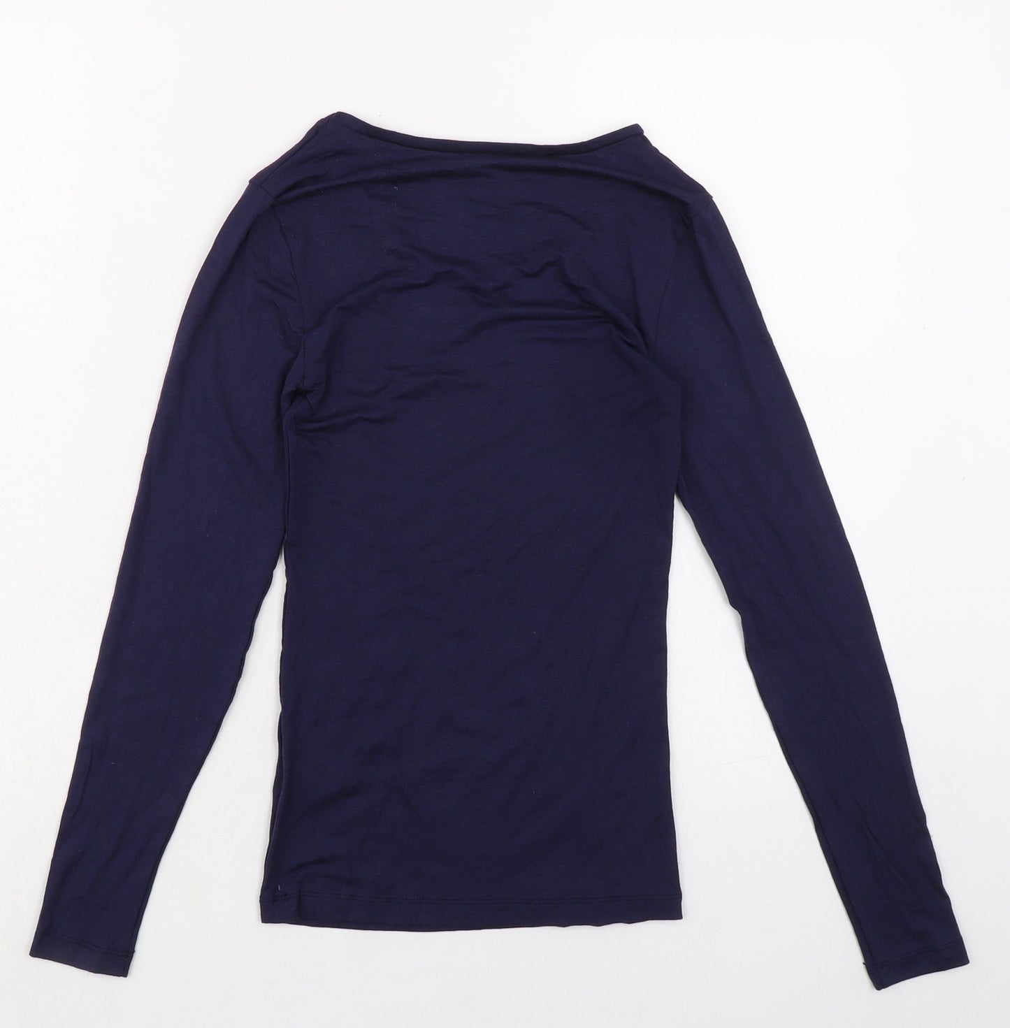Marks and Spencer Womens Blue Acrylic Basic T-Shirt Size 8 Boat Neck