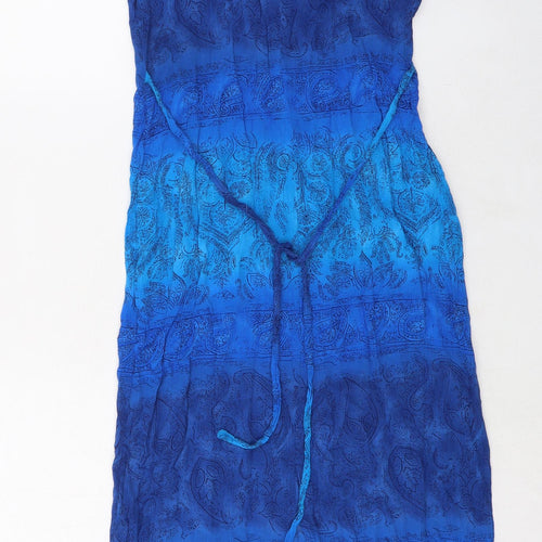 Debenhams Womens Blue Tie Dye Viscose Maxi Size 10 Scoop Neck Button