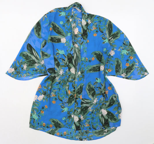 Oasis Womens Blue Floral Polyester Kimono Blouse Size 10 V-Neck