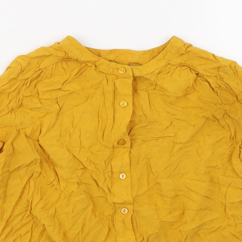 John Lewis Womens Yellow Polyester Basic Button-Up Size 8 Round Neck