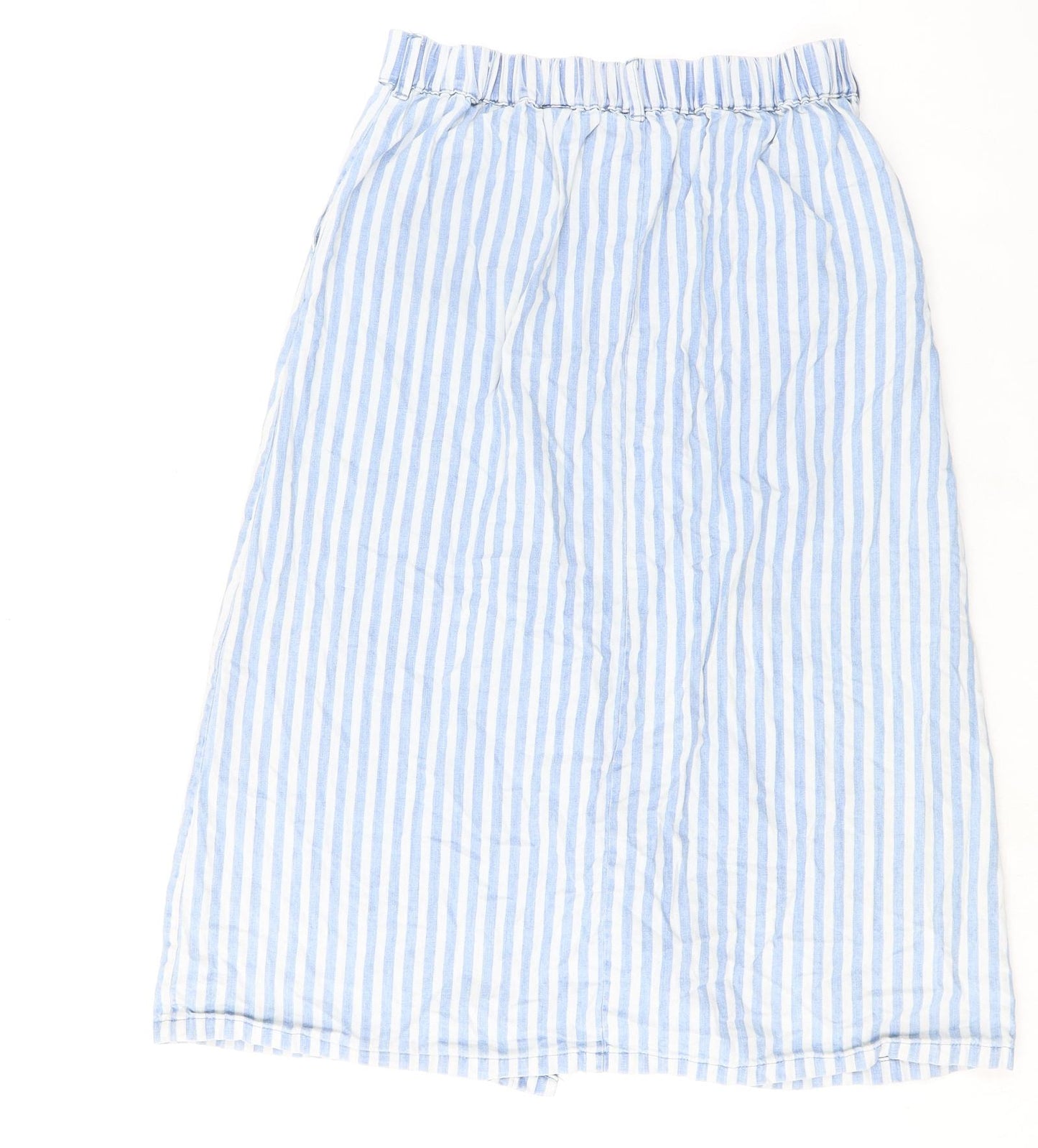NEXT Womens Black Striped Cotton A-Line Skirt Size 10 Button
