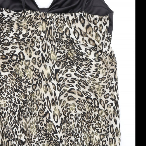 New Look Womens Beige Animal Print Polyester Tunic Tank Size 16 V-Neck - Leopard Print