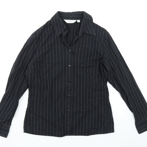 NEXT Womens Black Striped 100% Cotton Basic Button-Up Size 10 Collared