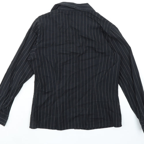 NEXT Womens Black Striped 100% Cotton Basic Button-Up Size 10 Collared