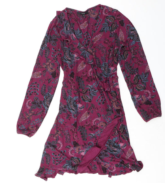 NEXT Womens Purple Floral Viscose Wrap Dress Size 12 V-Neck Pullover