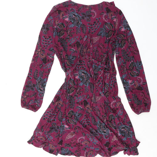 NEXT Womens Purple Floral Viscose Wrap Dress Size 12 V-Neck Pullover