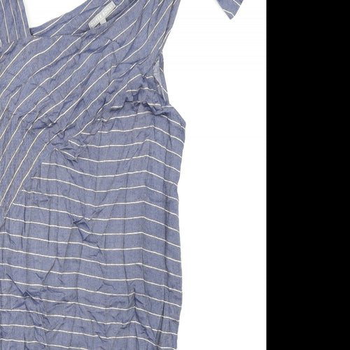 Oliver Bonas Womens Blue Striped Viscose Shift Size 6 Square Neck Tie - Tie Shoulder Detail