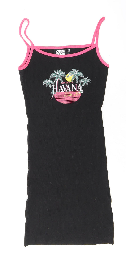 Reclaimed Vintage Womens Black Cotton Bodycon Size 10 Square Neck Pullover - Havana