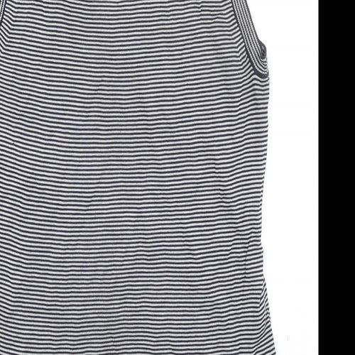 NICOLE FARHI Womens Blue Round Neck Striped Silk Vest Jumper Size S