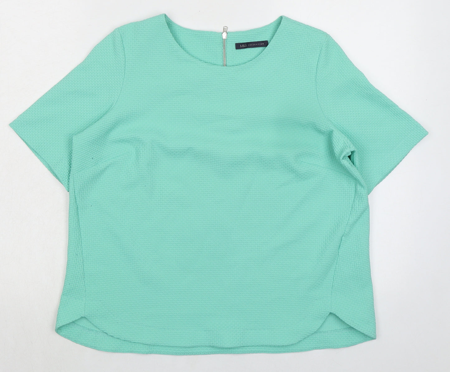 Marks and Spencer Womens Green Polyester Basic T-Shirt Size 14 Round Neck