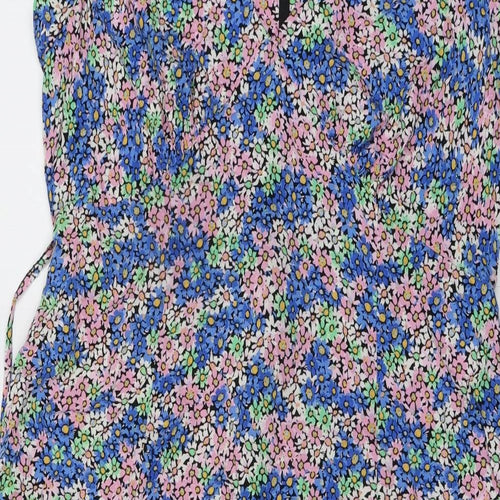 New Look Womens Multicoloured Floral Polyester A-Line Size 18 V-Neck Zip - Ruffle Sleeve