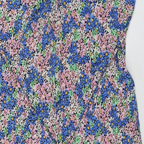 New Look Womens Multicoloured Floral Polyester A-Line Size 18 V-Neck Zip - Ruffle Sleeve