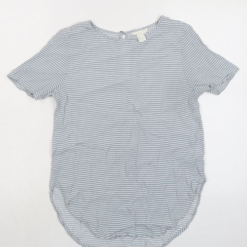 H&M Womens Grey Striped Viscose Basic T-Shirt Size 10 Round Neck