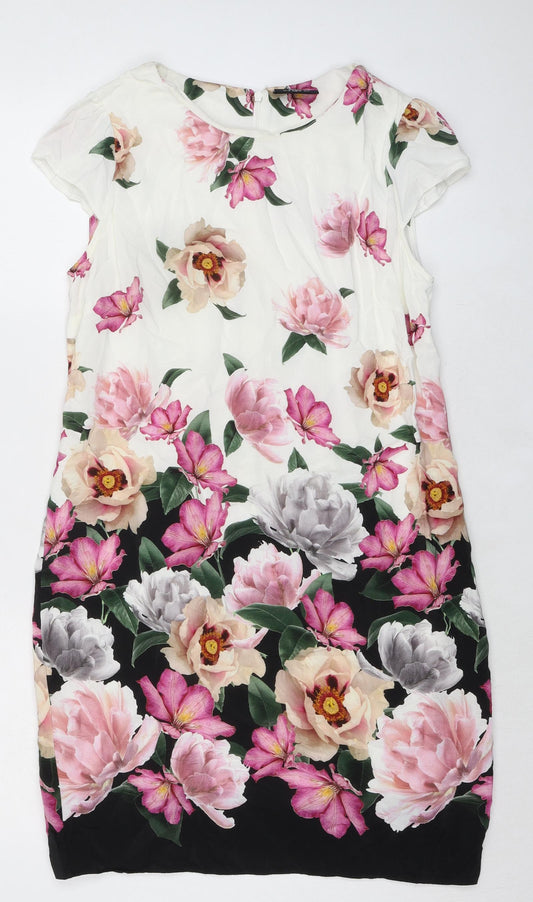 Wallis Womens Multicoloured Floral Viscose Pencil Dress Size 10 Boat Neck Zip