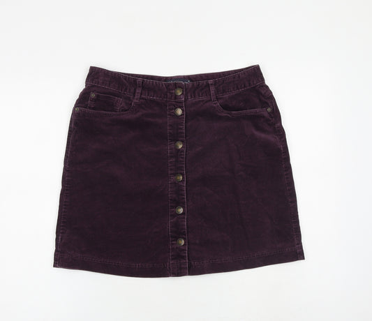 Marks and Spencer Womens Purple Cotton A-Line Skirt Size 12 Button