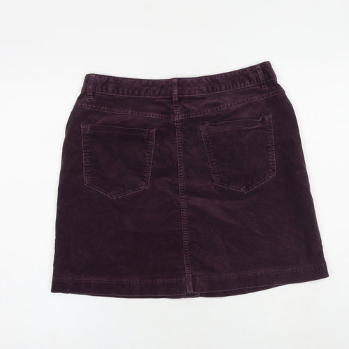 Marks and Spencer Womens Purple Cotton A-Line Skirt Size 12 Button