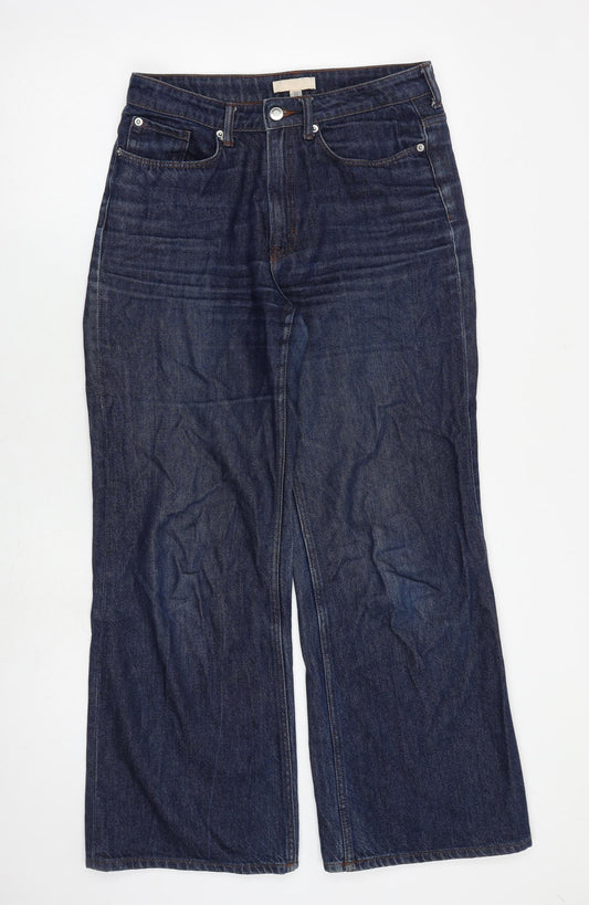 H&M Womens Blue Cotton Wide-Leg Jeans Size 12 L29 in Regular Zip
